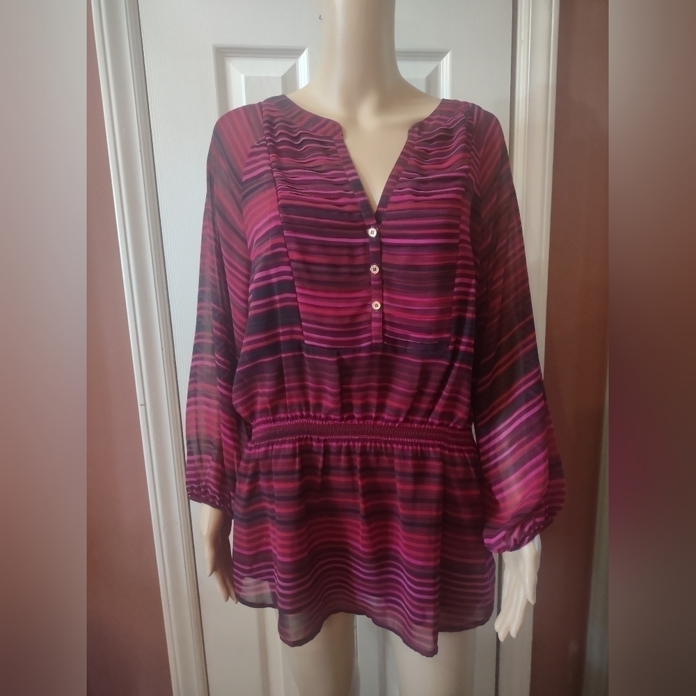 Calvin Klein women's size large blouse stripped long sleeve shirt top - Picture 7 of 7